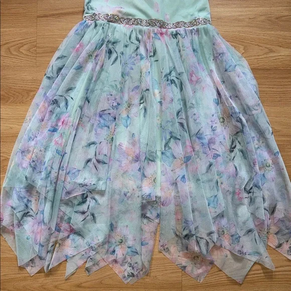 Rare Editions Floral Girls Dress Pastel Accents Halter Mesh Tulle Skirt Size 12 - Picture 4 of 9